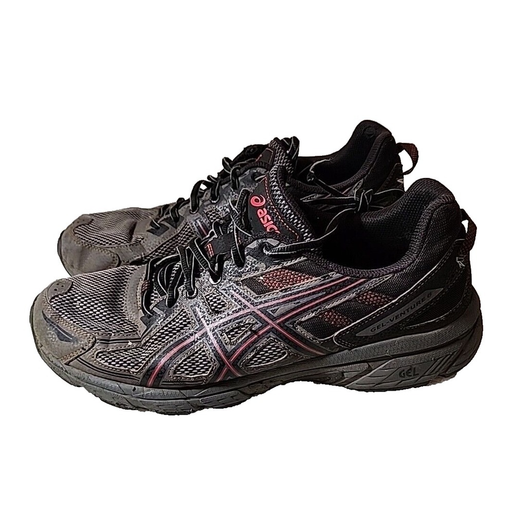 ASICS Shoes Mens 11.5 Gel-Venture 6 Grey Red Lace-Up Trail Running Sneakers Mesh